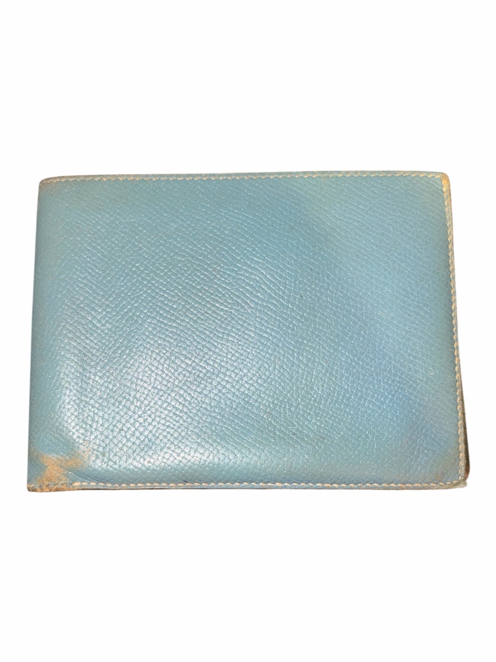 Authentic Hermès Light Blue Epsom Leather Compact Bifold Snap Coin Wallet
